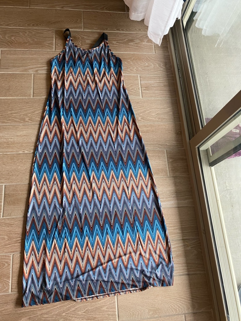 Ardene Chevron Maxi Dress in Blue, Rust & Gray